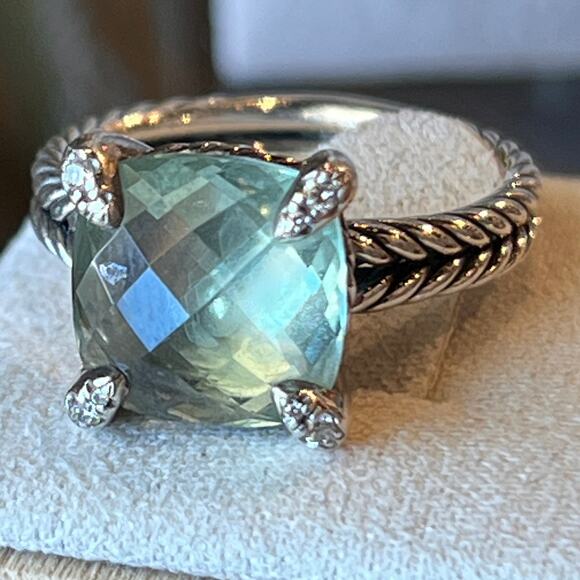 DAVID YURMAN Prasiolite & Diamonds 925 Ring Sz 7.5 - Picture 7 of 8